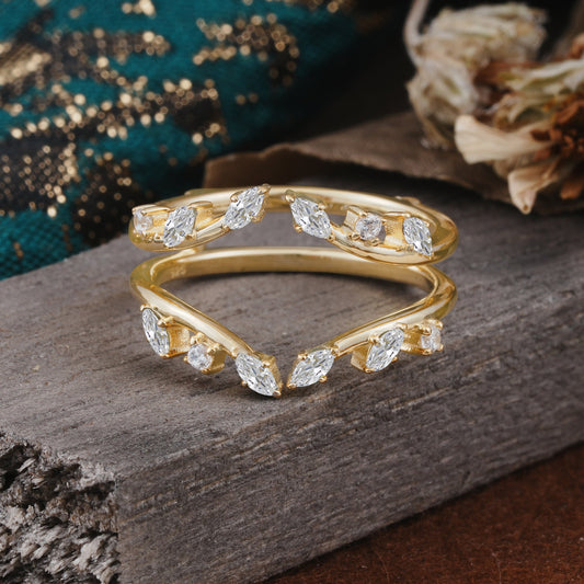 Vintage Marquise Cut Moissanite Wrap Enhancer Wedding Ring