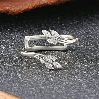 Nature Inspired Marquise Moissanite Leaf Double Row Wedding Ring