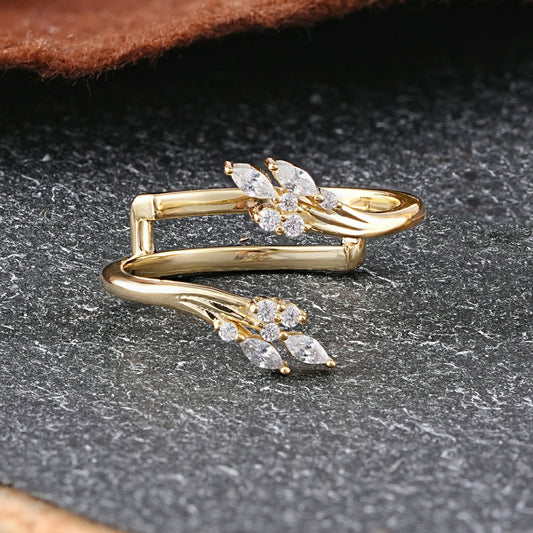 Nature Inspired Marquise Moissanite Leaf Double Row Wedding Ring