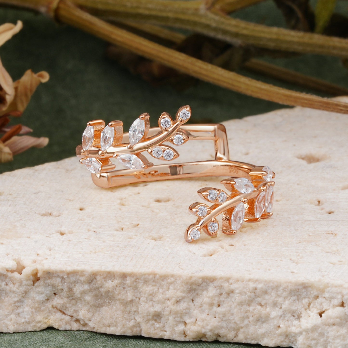 Nature Inspired Leaf Wrap Enhancer Band with Mixed Cut Moissanite Wedding Ring