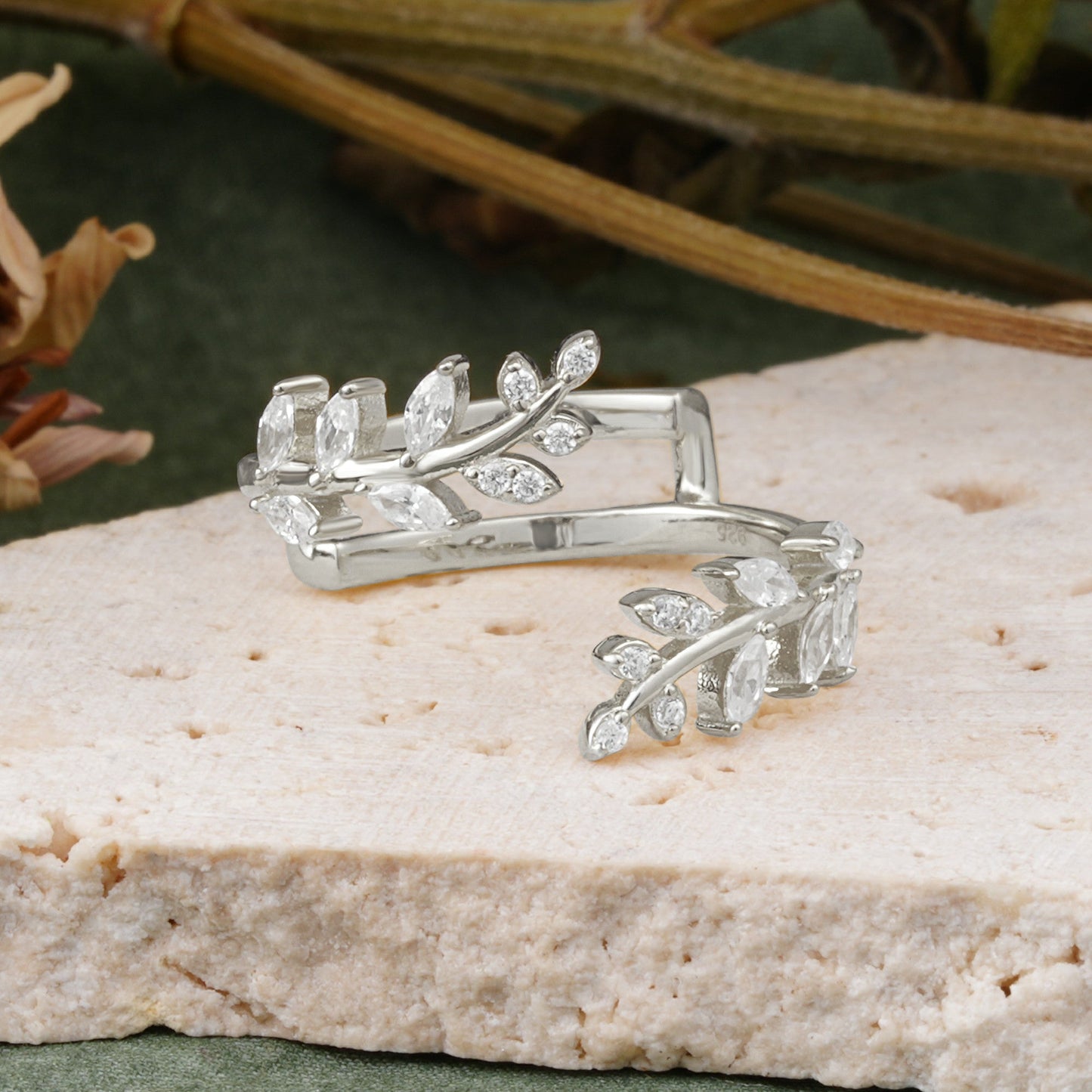 Nature Inspired Leaf Wrap Enhancer Band with Mixed Cut Moissanite Wedding Ring