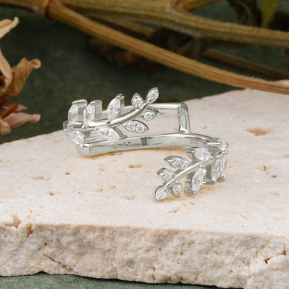 Nature Inspired Leaf Wrap Enhancer Band with Mixed Cut Moissanite Wedding Ring