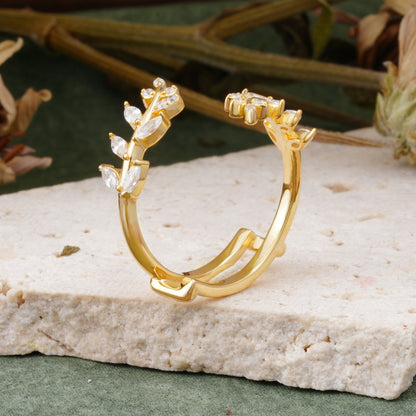 Nature Inspired Leaf Wrap Enhancer Band with Mixed Cut Moissanite Wedding Ring
