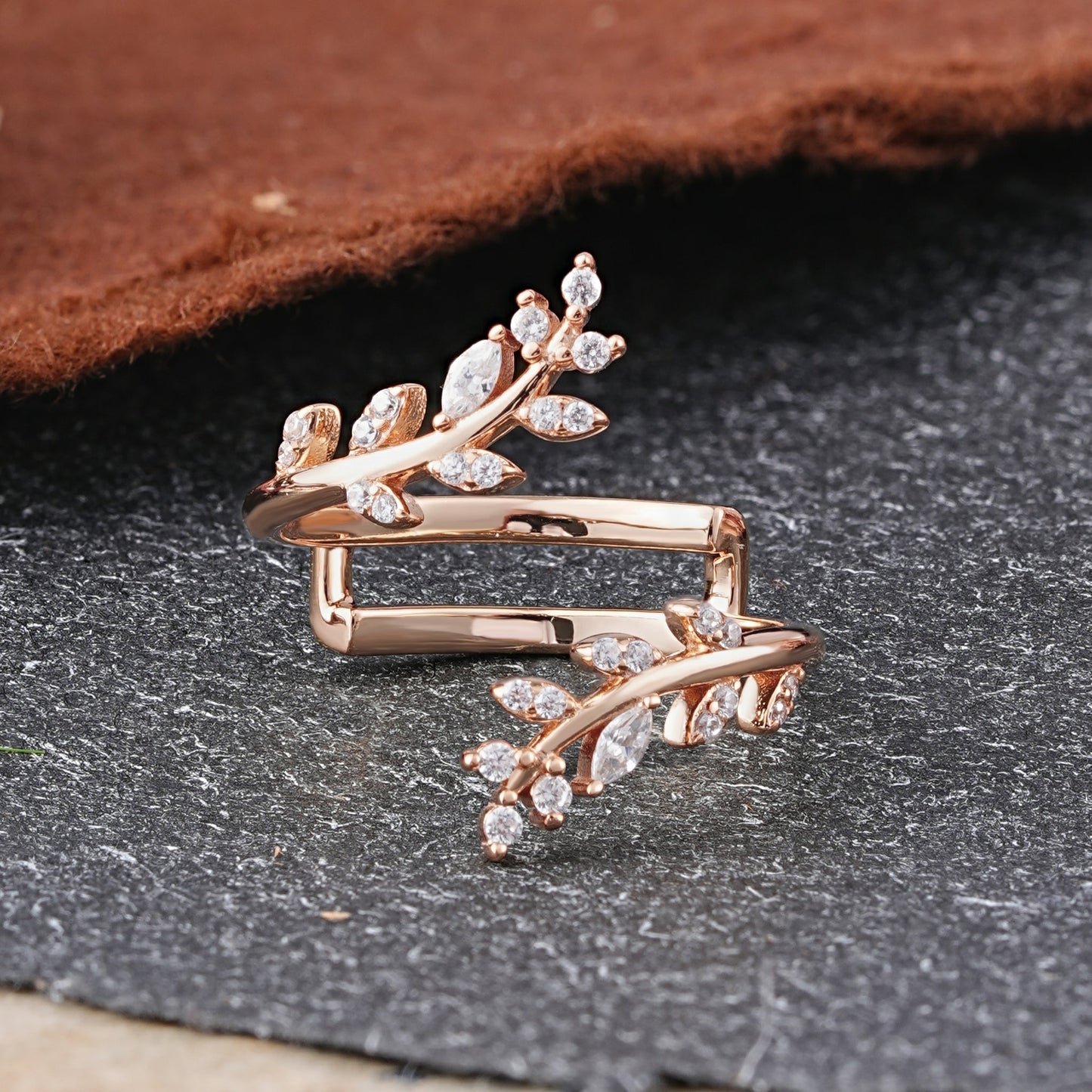 Vintage Nature Inspired Olive Branch Moissanite Enhancer Wedding Ring
