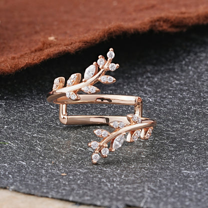 Vintage Nature Inspired Olive Branch Moissanite Enhancer Wedding Ring