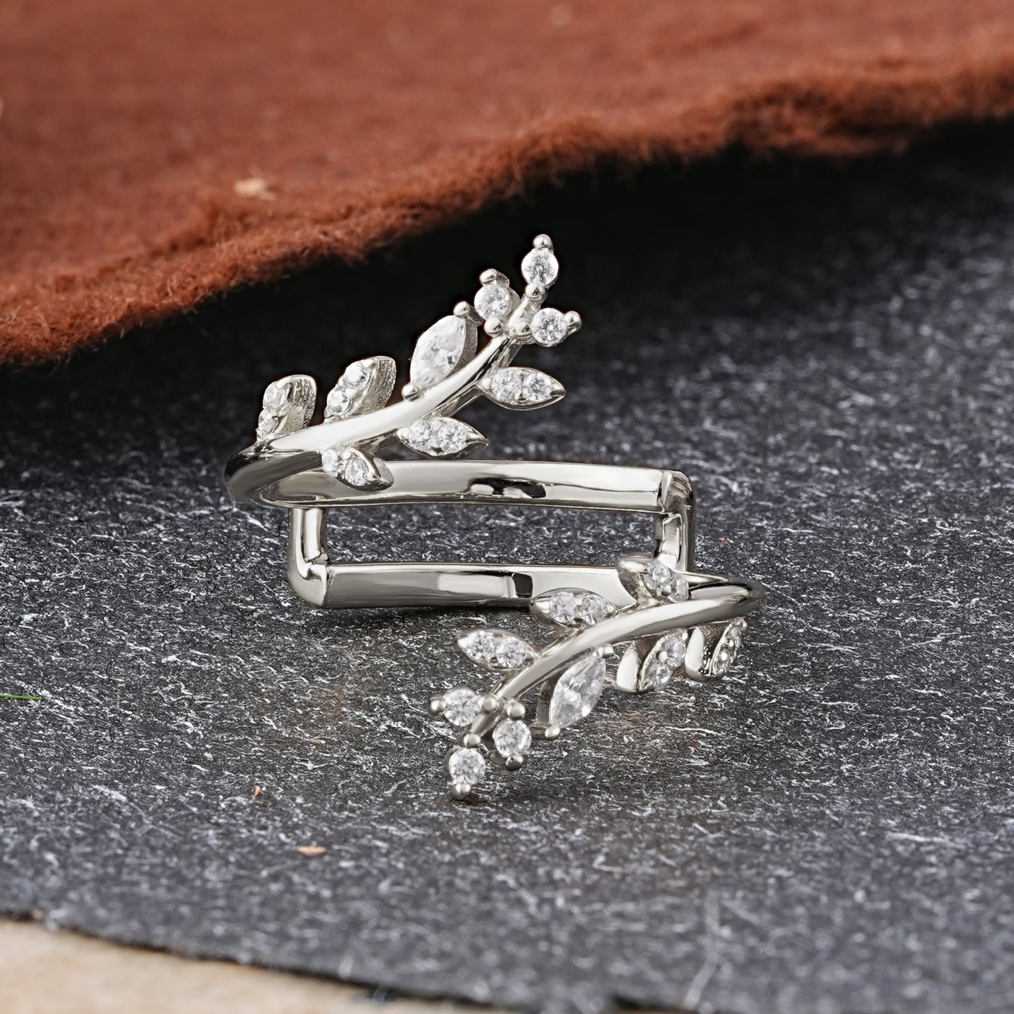 Vintage Nature Inspired Olive Branch Moissanite Enhancer Wedding Ring