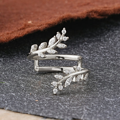 Vintage Nature Inspired Olive Branch Moissanite Enhancer Wedding Ring