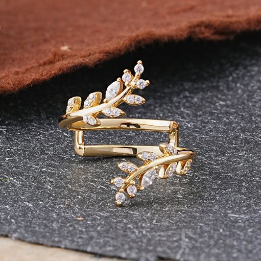 Vintage Nature Inspired Olive Branch Moissanite Enhancer Wedding Ring