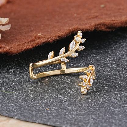 Vintage Nature Inspired Olive Branch Moissanite Enhancer Wedding Ring