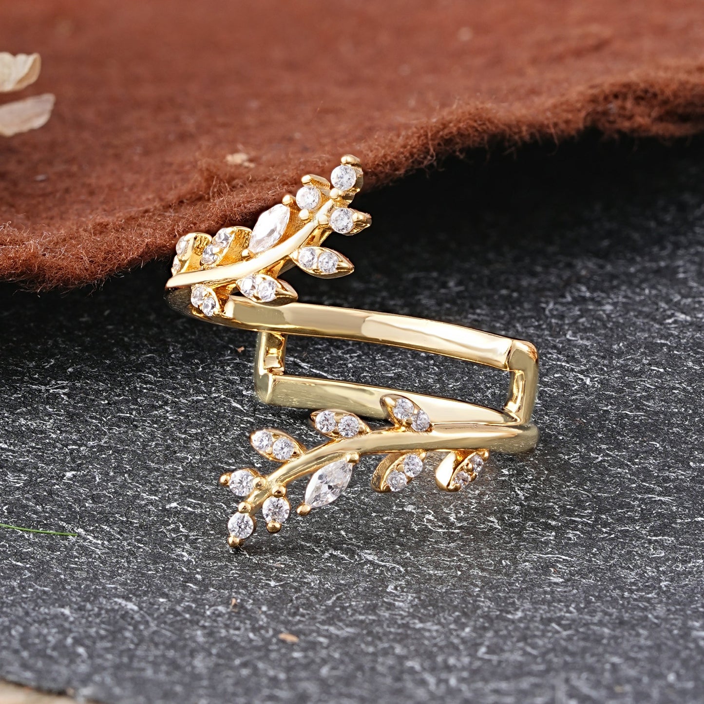 Vintage Nature Inspired Olive Branch Moissanite Enhancer Wedding Ring