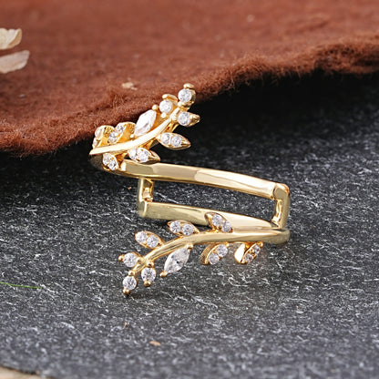 Vintage Nature Inspired Olive Branch Moissanite Enhancer Wedding Ring