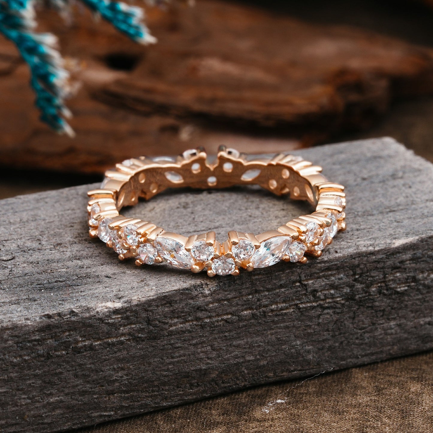 Vintage Mixed Cut Moissanite Eternity Wedding Ring
