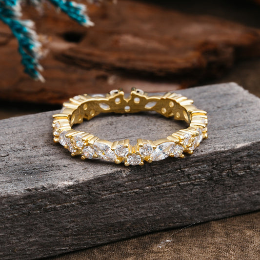 Vintage Mixed Cut Moissanite Eternity Wedding Ring