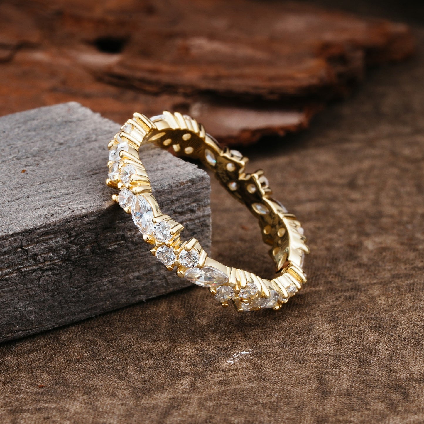 Vintage Mixed Cut Moissanite Eternity Wedding Ring