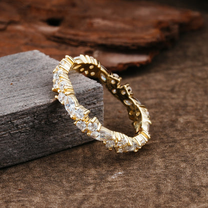 Vintage Mixed Cut Moissanite Eternity Wedding Ring