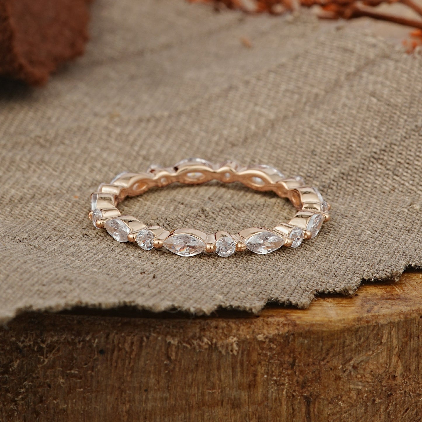 Vintage Marquise & Round Moissanite Full Eternity Wedding Ring