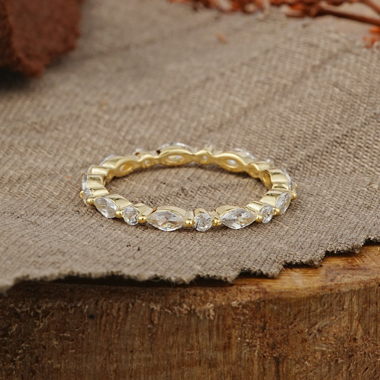 Vintage Marquise & Round Moissanite Full Eternity Wedding Ring