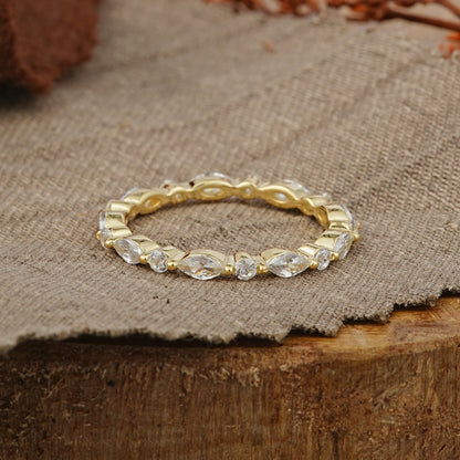 Vintage Marquise & Round Moissanite Full Eternity Wedding Ring
