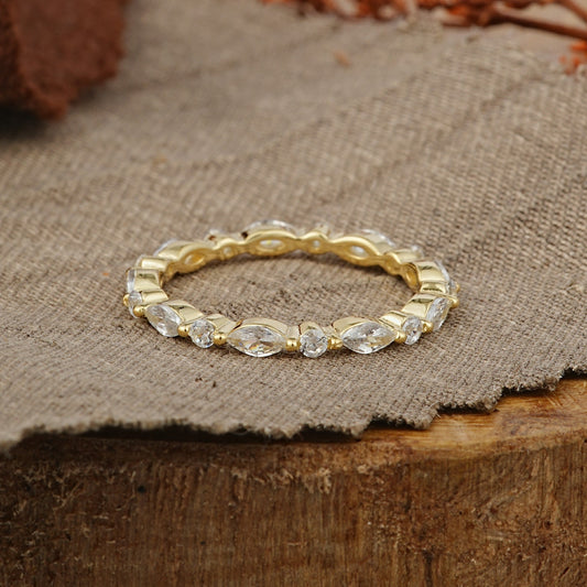 Vintage Marquise & Round Moissanite Full Eternity Wedding Ring