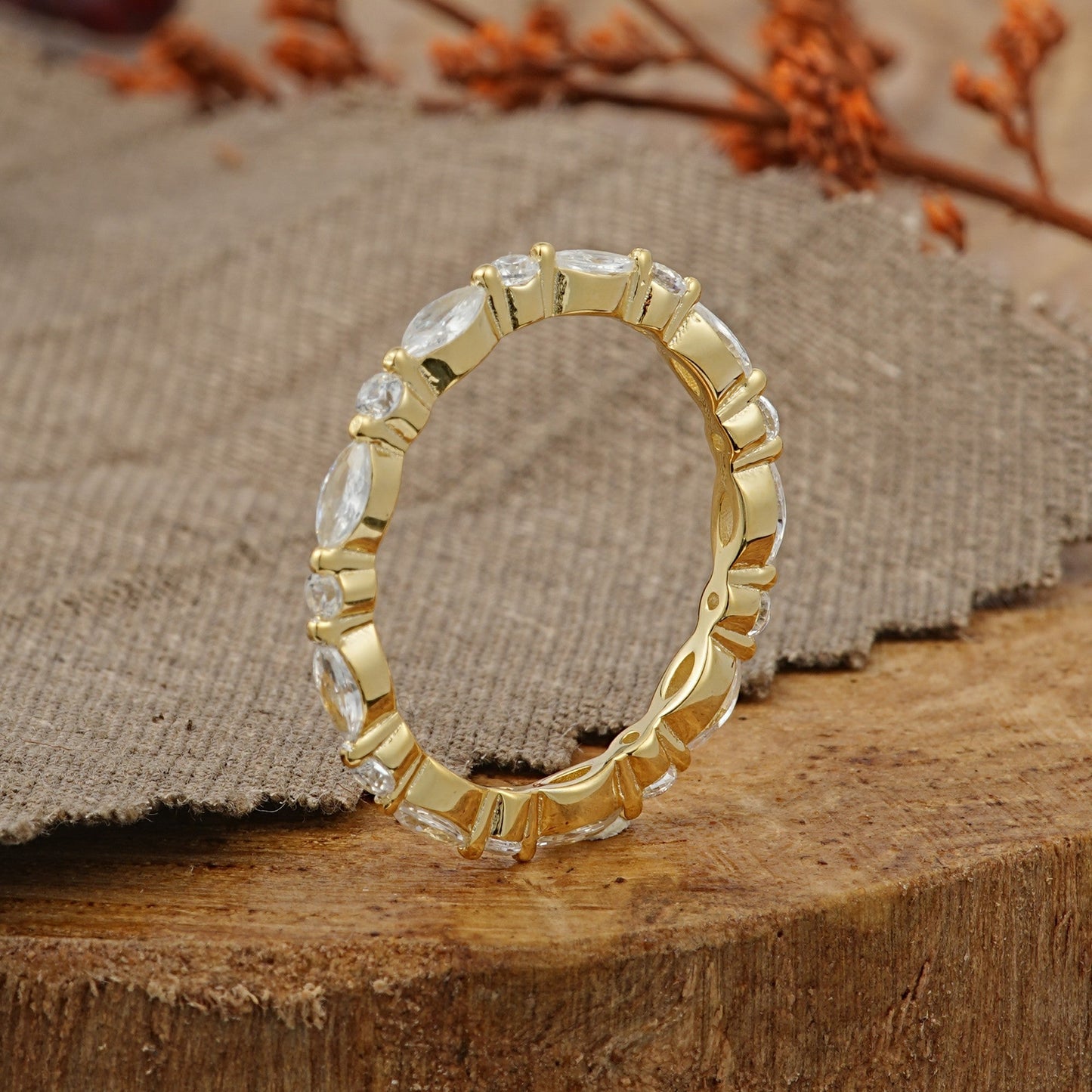 Vintage Marquise & Round Moissanite Full Eternity Wedding Ring