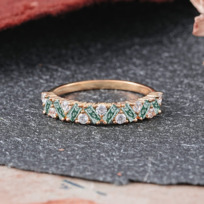 Vintage Art Deco Baguette Moissanite Alternating Stacking Wedding Ring
