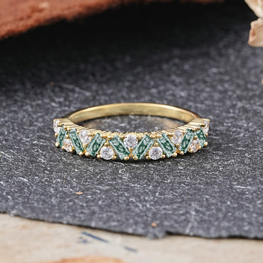 Vintage Art Deco Baguette Moissanite Alternating Stacking Wedding Ring