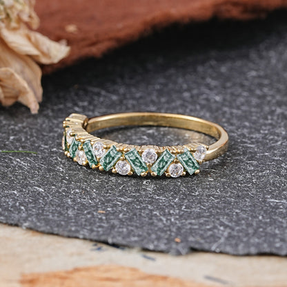 Vintage Art Deco Baguette Moissanite Alternating Stacking Wedding Ring