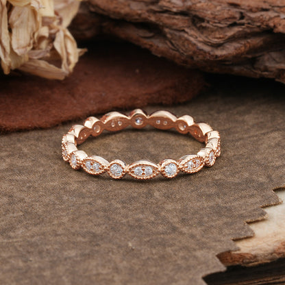 Vintage Milgrain Beaded Round Moissanite Full Eternity Wedding Ring