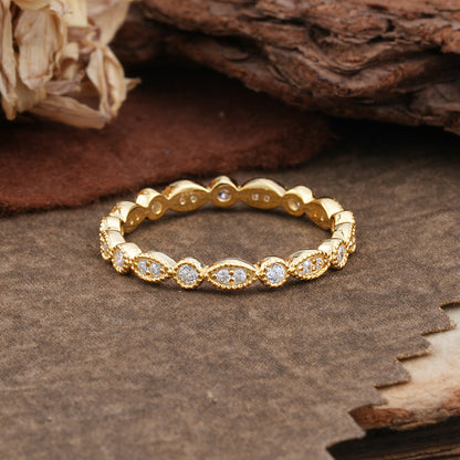 Vintage Milgrain Beaded Round Moissanite Full Eternity Wedding Ring