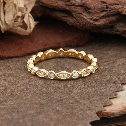 Vintage Milgrain Beaded Round Moissanite Full Eternity Wedding Ring