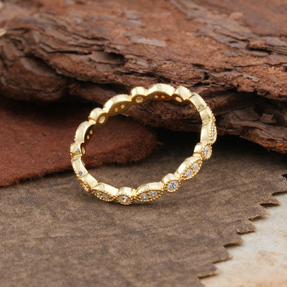 Vintage Milgrain Beaded Round Moissanite Full Eternity Wedding Ring
