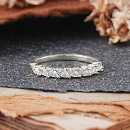 Vintage Marquise Cut Moissanite Half Eternity Wedding Ring