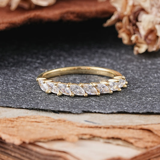 Vintage Marquise Cut Moissanite Half Eternity Wedding Ring