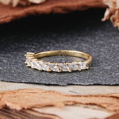 Vintage Marquise Cut Moissanite Half Eternity Wedding Ring