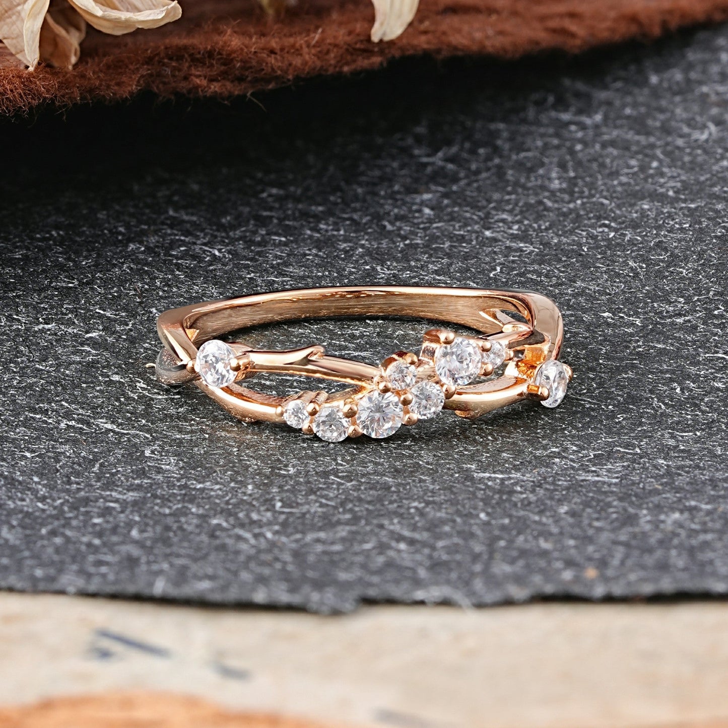 Nature Inspired Leaf Moissanite Stacking Wedding Ring