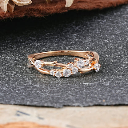 Nature Inspired Leaf Moissanite Stacking Wedding Ring