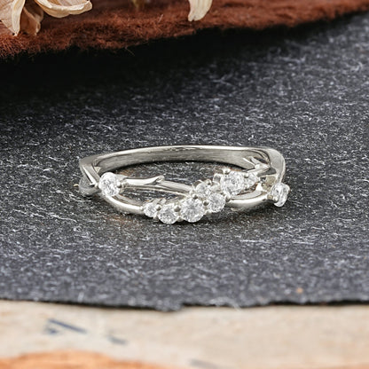 Nature Inspired Leaf Moissanite Stacking Wedding Ring