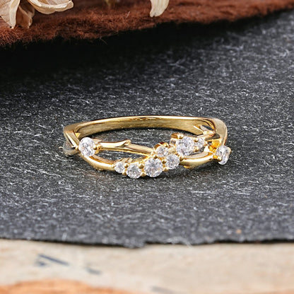 Nature Inspired Leaf Moissanite Stacking Wedding Ring