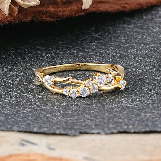 Nature Inspired Leaf Moissanite Stacking Wedding Ring