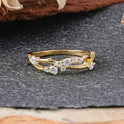 Nature Inspired Leaf Moissanite Stacking Wedding Ring