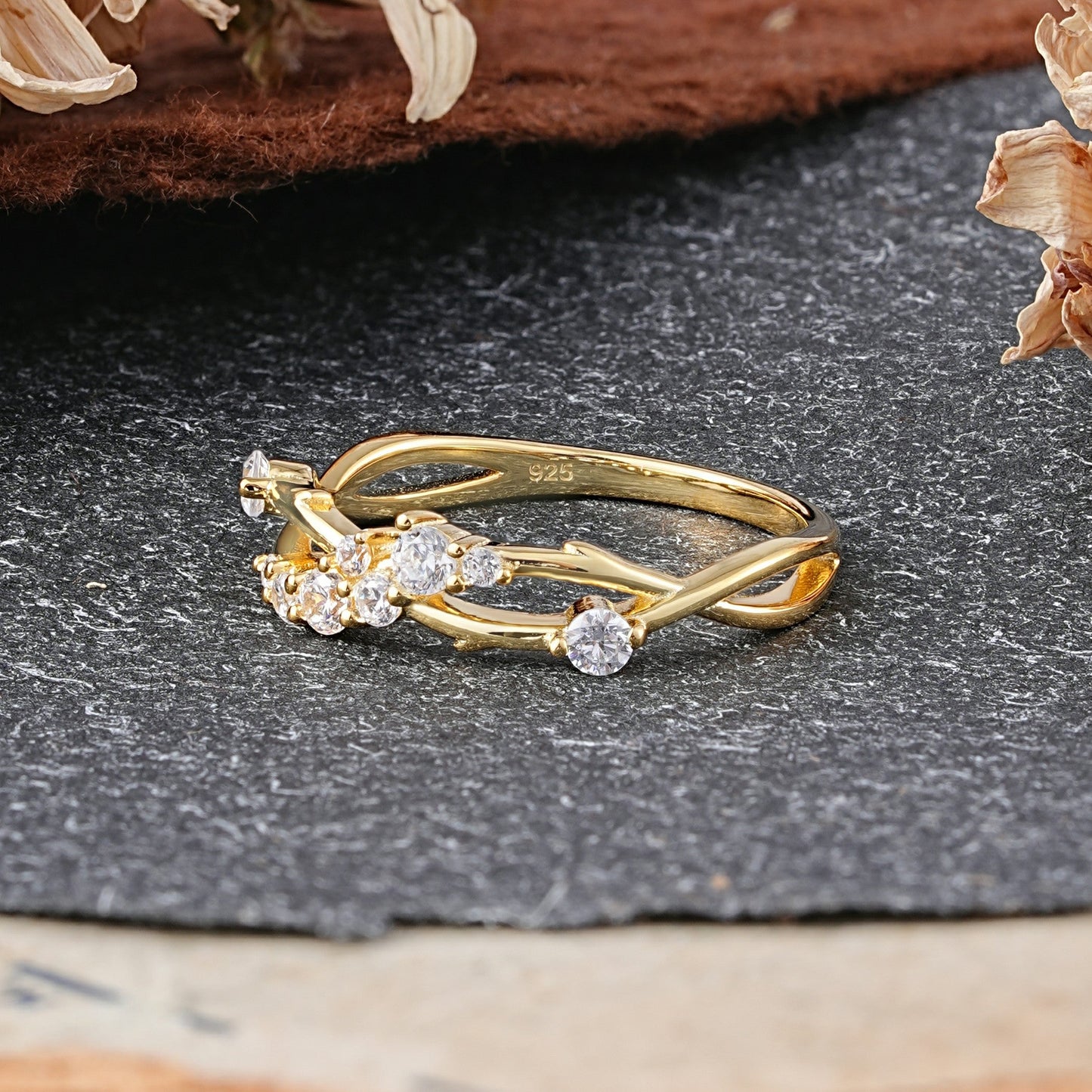 Nature Inspired Leaf Moissanite Stacking Wedding Ring