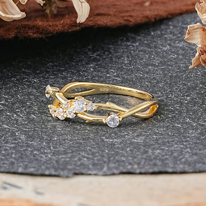 Nature Inspired Leaf Moissanite Stacking Wedding Ring