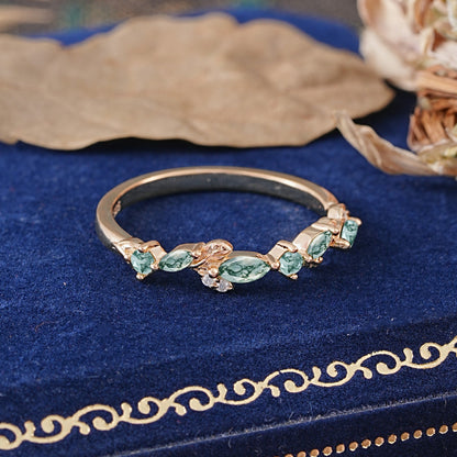 Nature Inspired Floral Moss Agate Cluster Wedding Ring