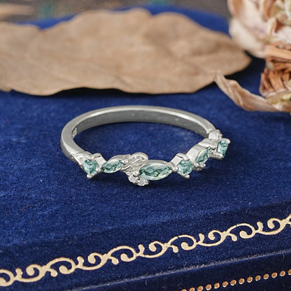 Nature Inspired Floral Moss Agate Cluster Wedding Ring