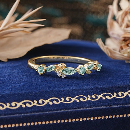 Nature Inspired Floral Moss Agate Cluster Wedding Ring