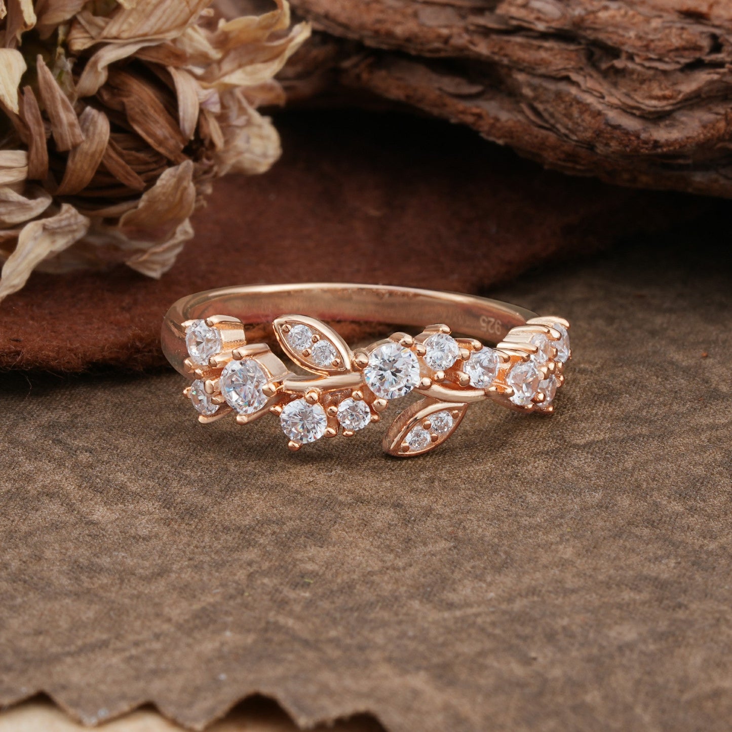 Nature Inspired Laurel Wreath Moissanite Stacking Wedding Ring