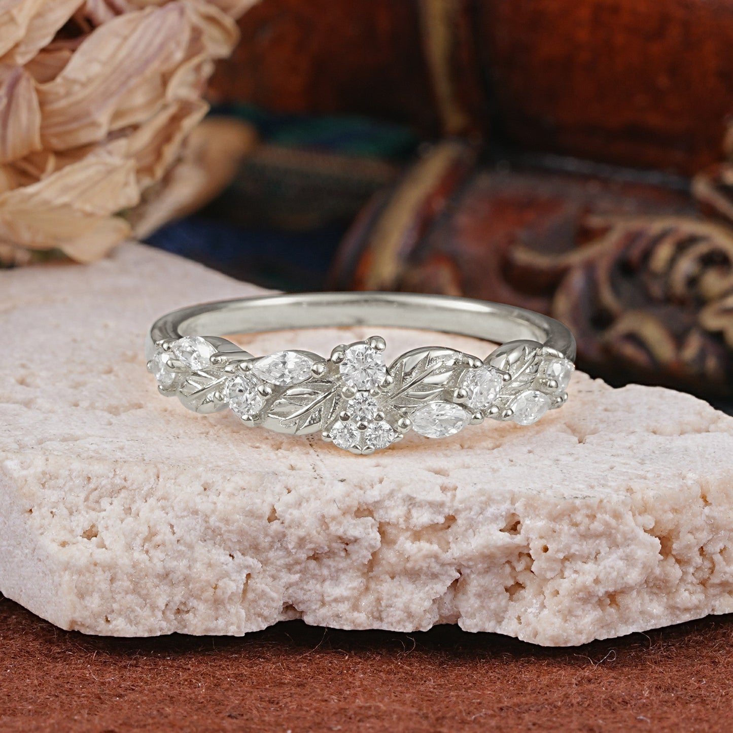 Vintage Nature Inspired Twisted Vine Leaf Moissanite Full Eternity Wedding Ring