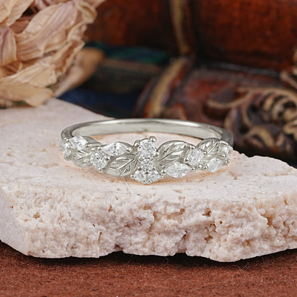 Vintage Nature Inspired Twisted Vine Leaf Moissanite Full Eternity Wedding Ring