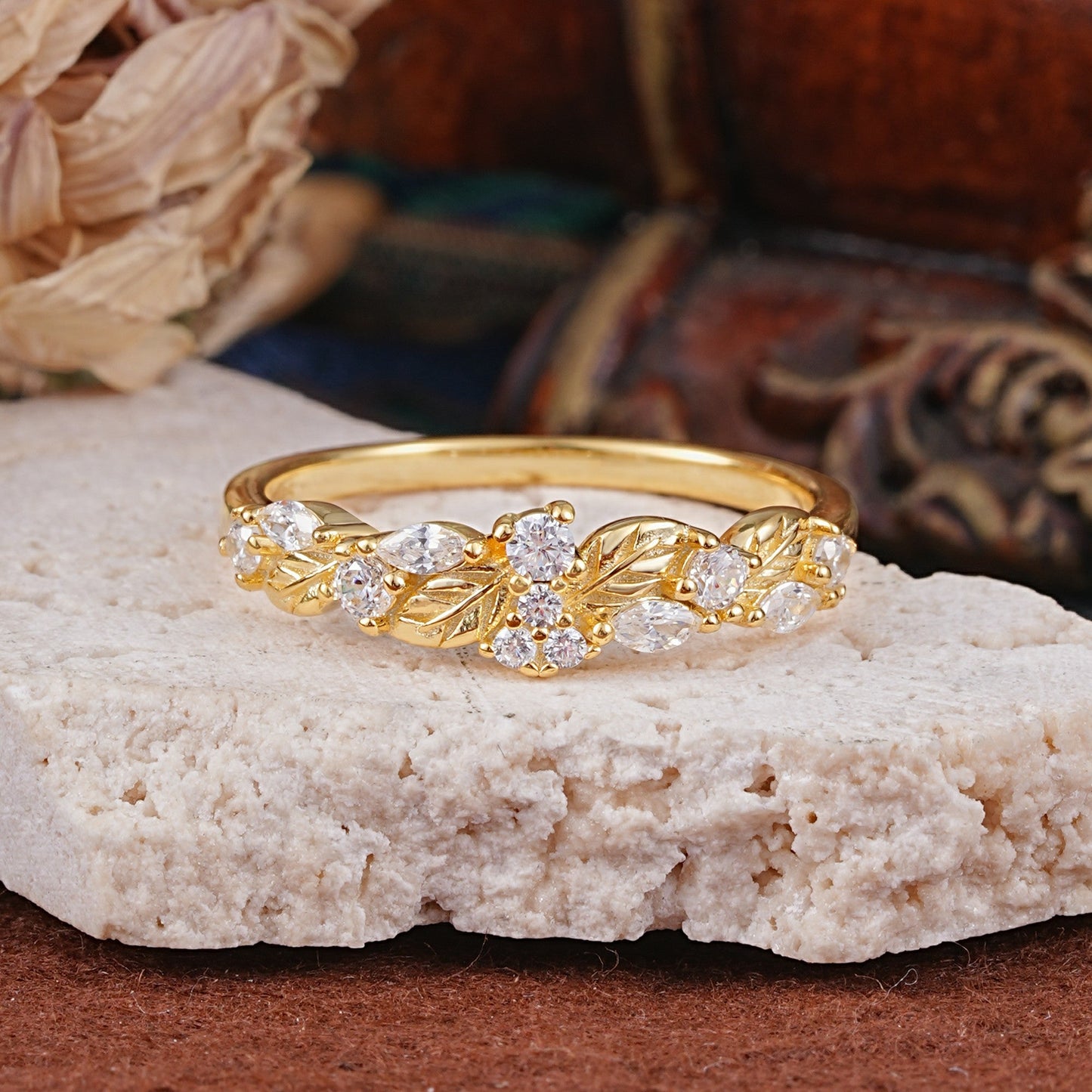 Vintage Nature Inspired Twisted Vine Leaf Moissanite Full Eternity Wedding Ring