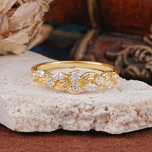 Vintage Nature Inspired Twisted Vine Leaf Moissanite Full Eternity Wedding Ring